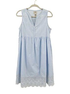 St. Johns Bay Blue & White Striped Sleeveless Cotton Dress Size